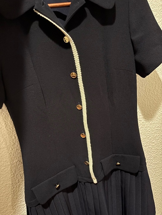 Sandro Dresses & Skirts - Sandro Black Midi Dress with Gold Buttons and Ivory Braid Trim